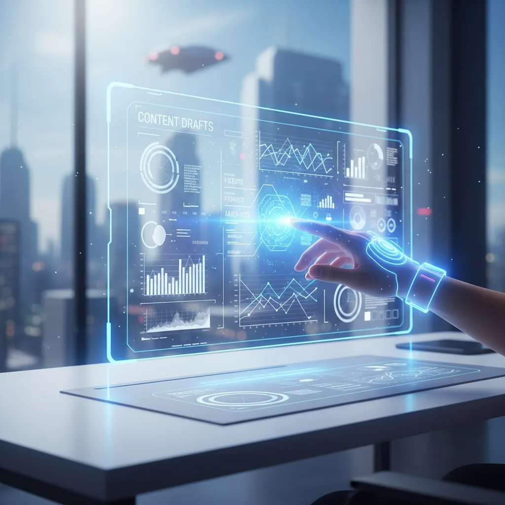 Um especialista em marketing usa uma interface de inteligência artificial para escalar a produção de conteúdo com IA em 2026.