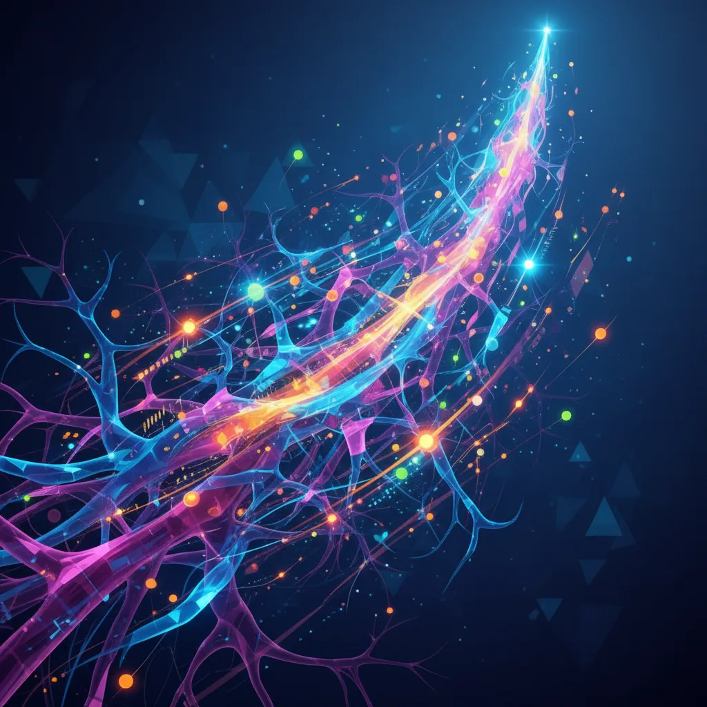 Ilustração abstrata de neurônios digitais interconectados, simbolizando a interação entre IA e otimização de conteúdo para AEO e GEO em 2026.