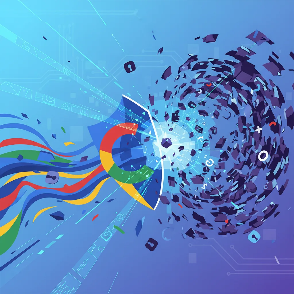 Imagem abstrata de inteligência artificial combatendo spam de conteúdo no Google