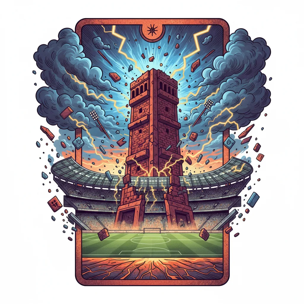 Análise do Tarô para Neymar na Copa 2026, mostrando uma carta de tarô com um estádio ao fundo.