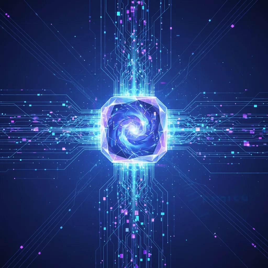 Ilustração abstrata de uma inteligência artificial processando informações para entender como fazer o ChatGPT recomendar uma empresa.