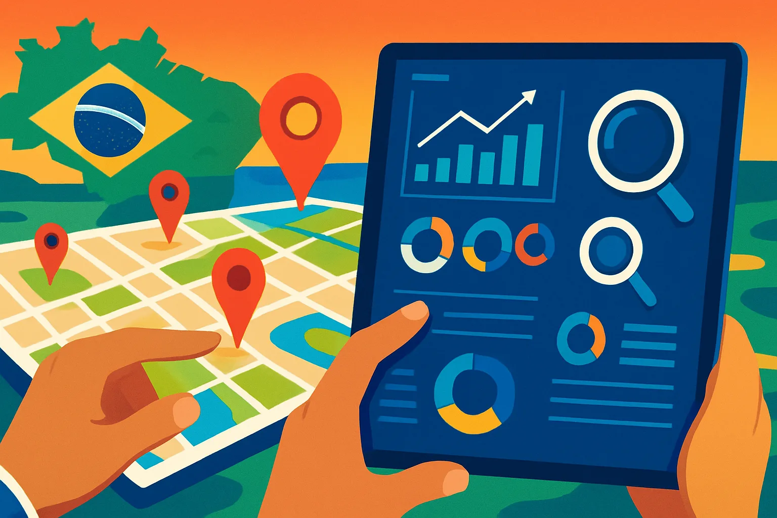 Ilustração de SEO local para PMEs em páginas com pouco tráfego