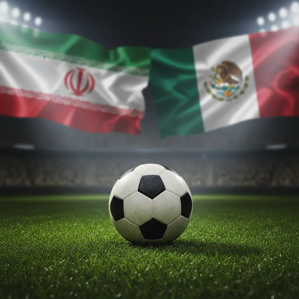 Bola de futebol no gramado ilustrando a decisão do Irã de treinar no México para a Copa 2026.