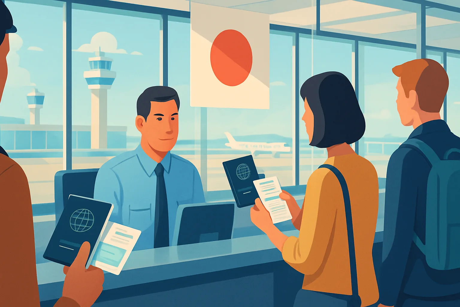 Entrada no aeroporto do Japão ilustrando isenção de visto para brasileiros
