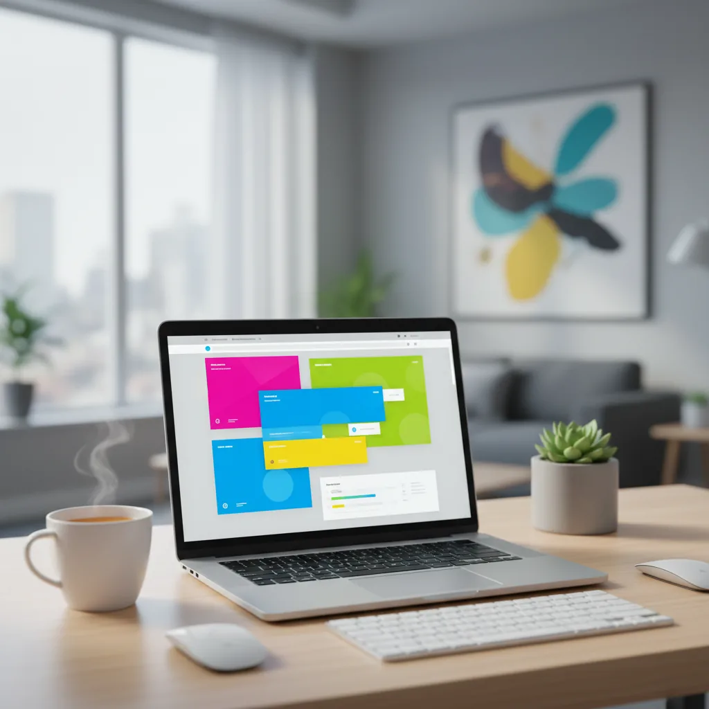 Notebook em uma mesa de trabalho exibindo o painel de controle após a instalação do WordPress em 2026.