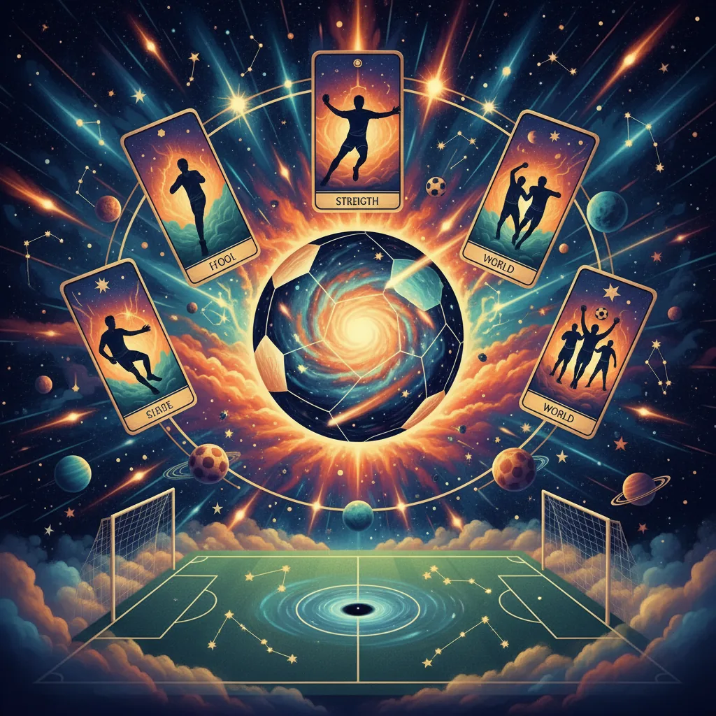 Previsões esotéricas de Neymar na Copa de 2026, com elementos de astrologia e tarô.