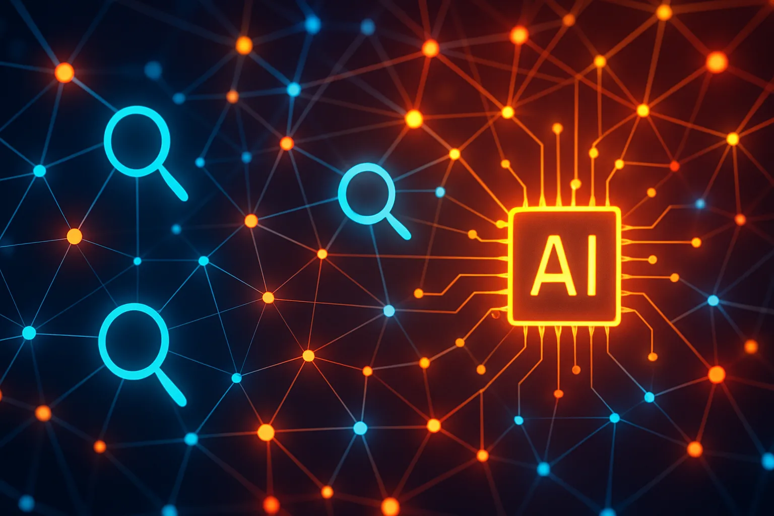 Radar SEO e IA ilustrando conexoes digitais e inteligencia artificial para marketing digital