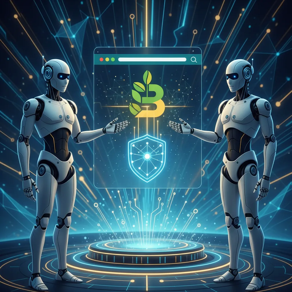 Robôs de inteligência artificial recomendando um site de empresa brasileira, com foco em confiança e autoridade
