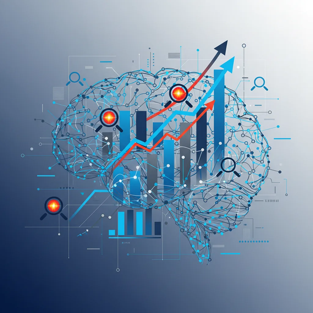 Gráfico abstrato mostrando redes neurais e ícones de busca, representando o conceito de SEO com IA para empresas.