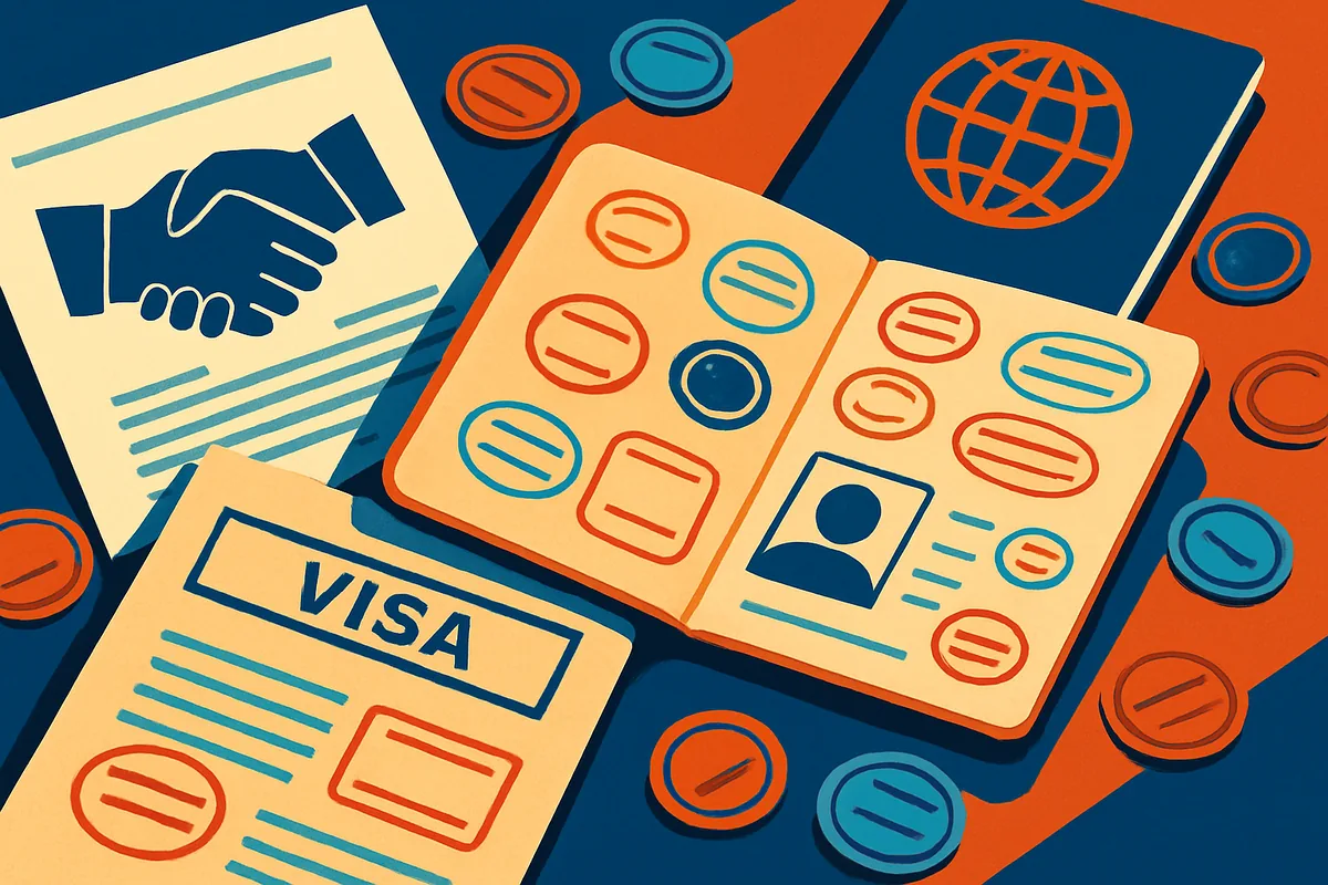 documentos diplomáticos e carimbos de passaporte relacionados a visto negado americano