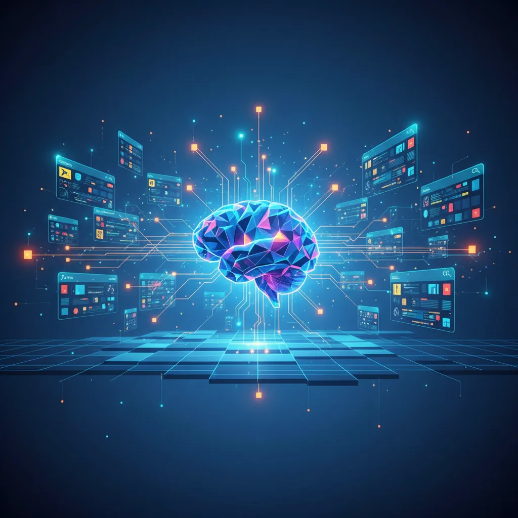 Representação futurista de inteligência artificial e otimização para motores de busca em 2026