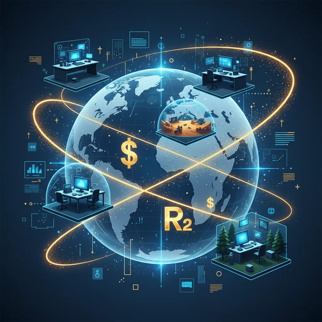 Mercado de plataformas freelance 2026 com gráficos digitais e conexões globais ilustrativas.