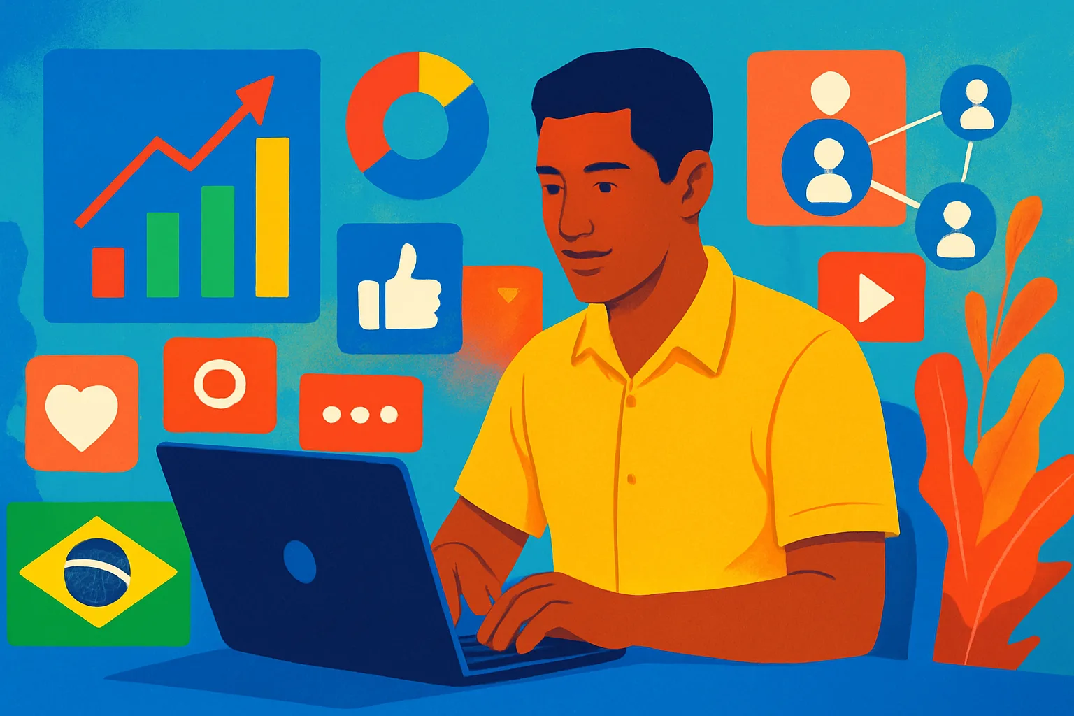 Pequeno empresário brasileiro planejando marketing digital em 2026