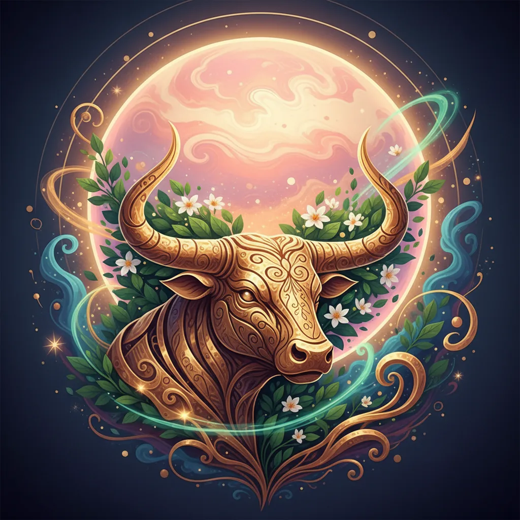 Representação artística do planeta regente de Touro, Vênus, em tons de verde e dourado simbolizando amor e prosperidade.