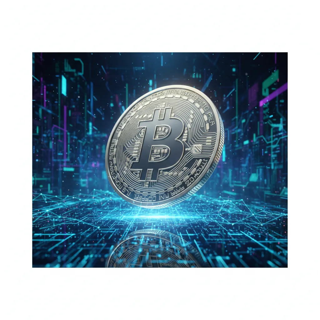 Ilustração 3D simbólica do Bitcoin Cash sobre um circuito digital financeiro representando transações rápidas em 2026