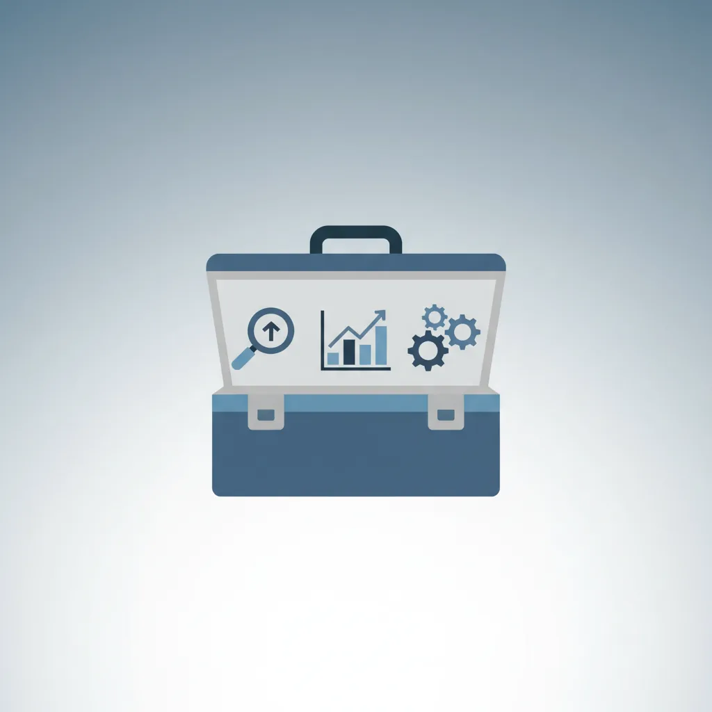 Ilustração de uma caixa de ferramentas representando um kit de ferramentas de SEO para 2026.
