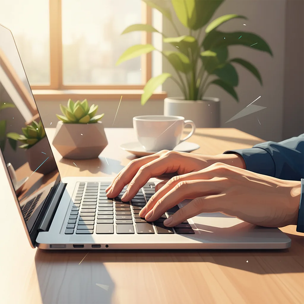 Pessoa digitando em um laptop, ilustrando como criar um perfil de freelancer na Workana ou 99Freelas em 2026.