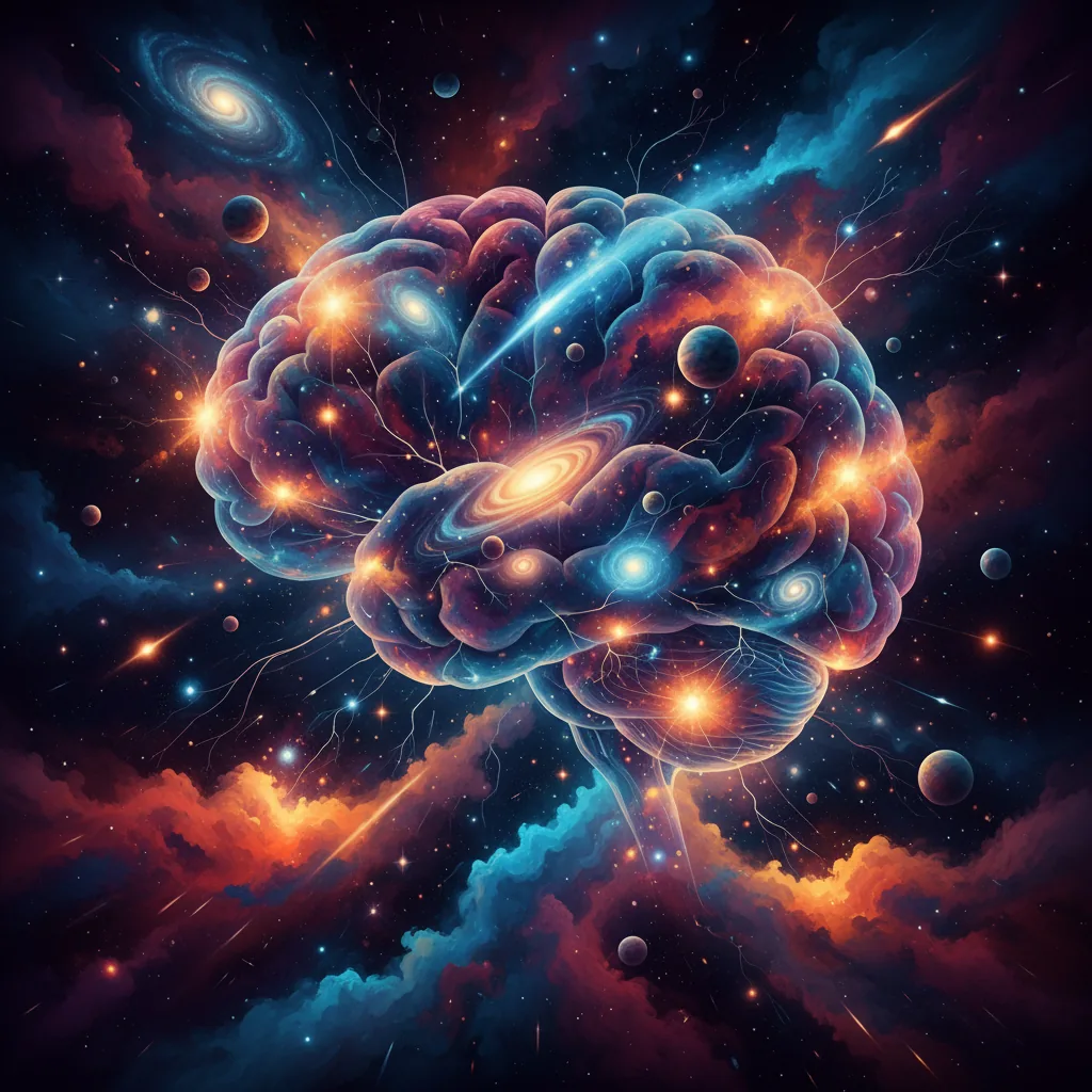 Representação cósmica abstrata da conexão entre os astros e a mente humana