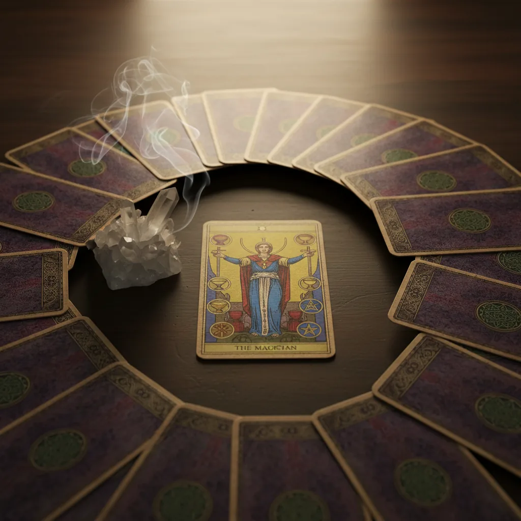 Guia de Tarô para iniciantes em 2026, com cartas sobre uma mesa de madeira.