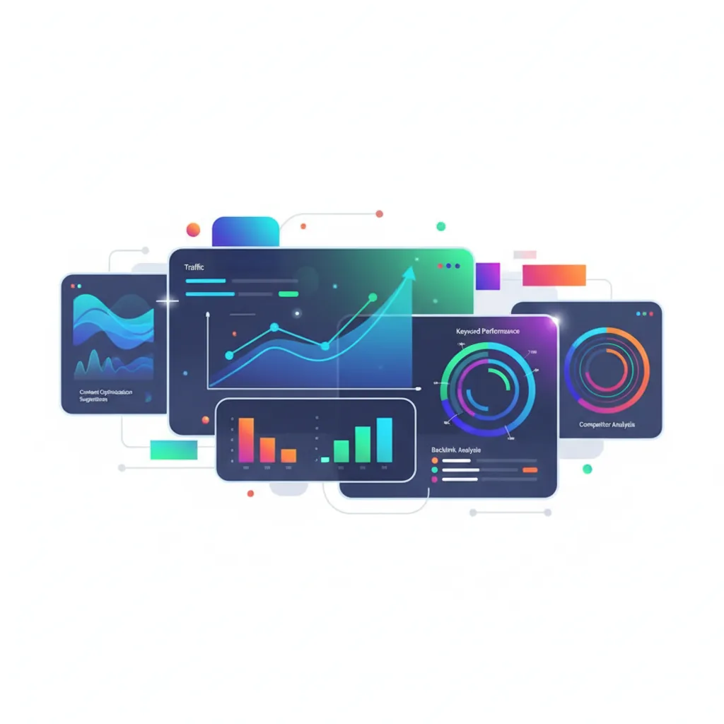 Dashboard de ferramentas de SEO com IA mostrando gráficos e análises para PMEs em 2026