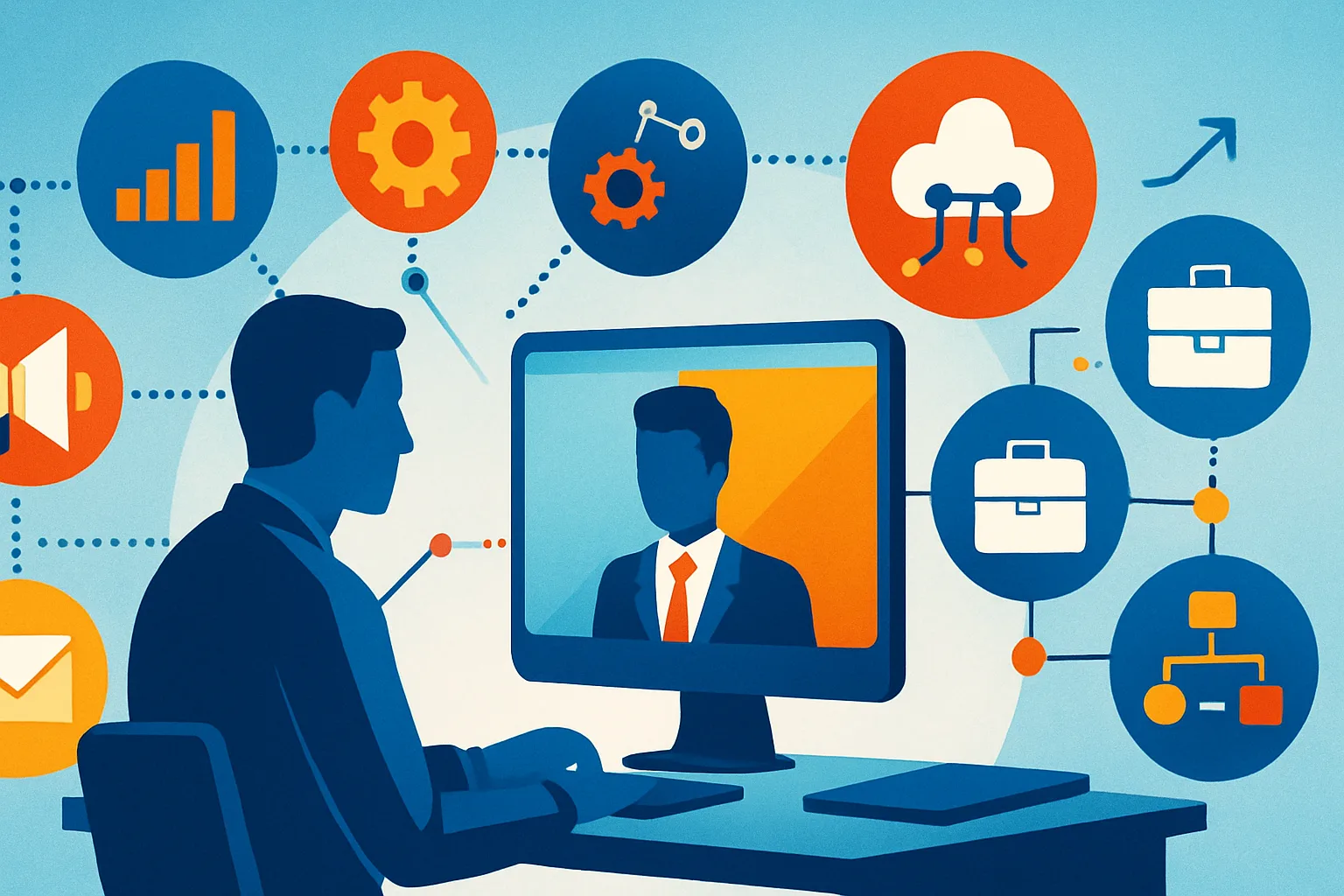 Automação de conteúdo para marketing B2B com conceito de tecnologia e integração digital