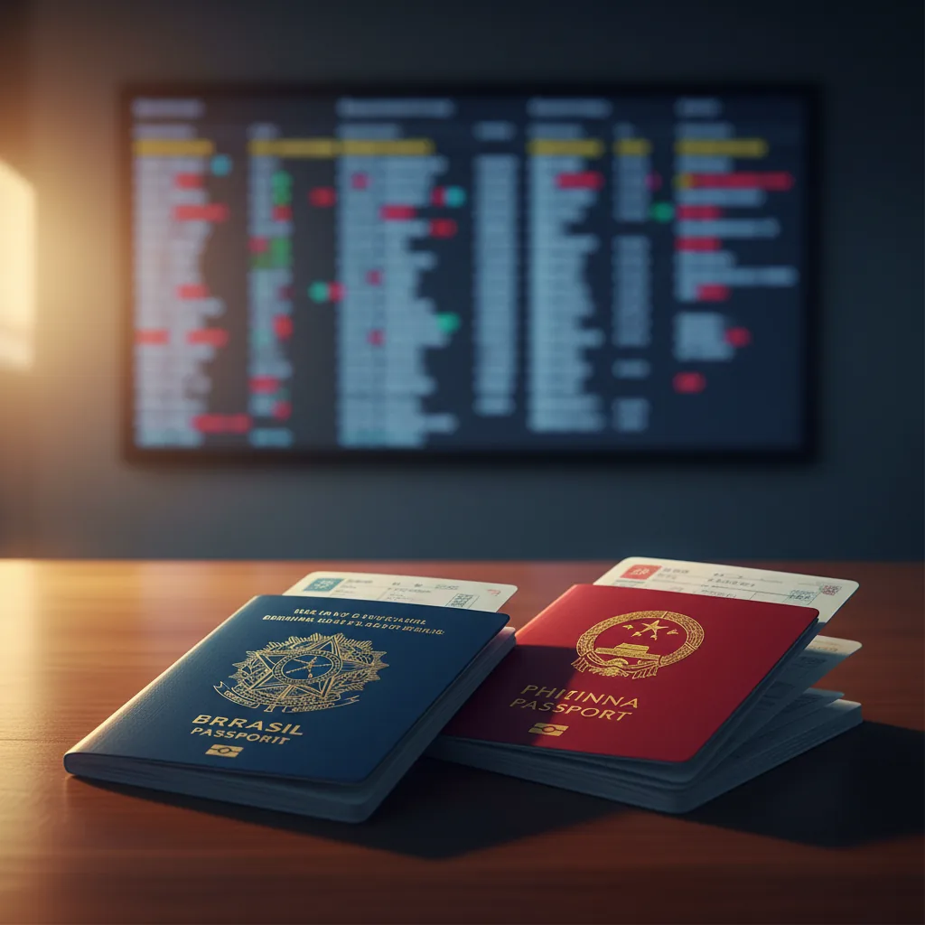 Passaporte brasileiro e passaporte chinês simbolizando a isenção de visto para brasileiros.