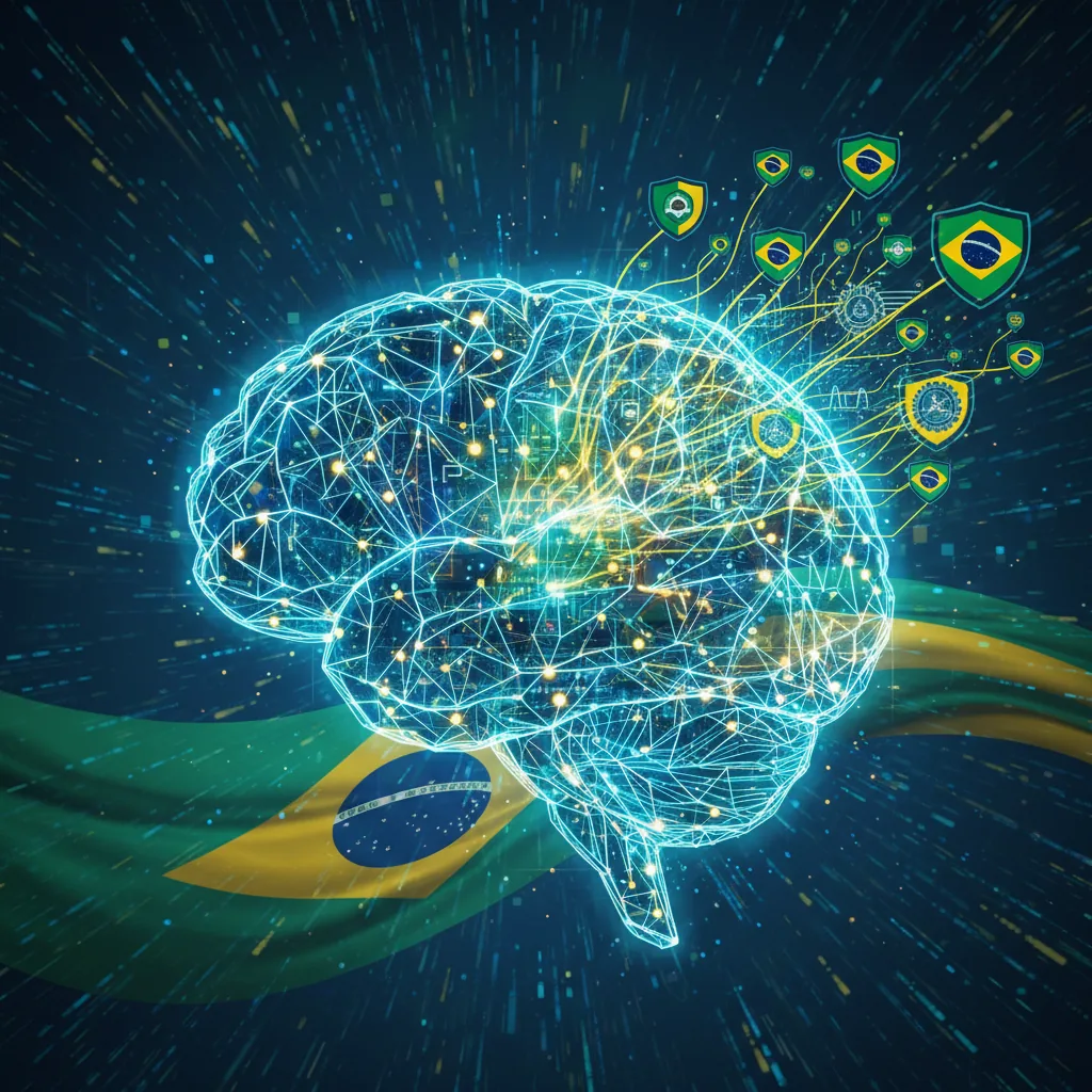 Cérebro de inteligência artificial processando dados para recomendar empresas brasileiras