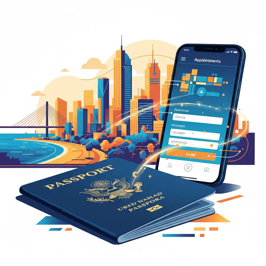 Passaporte com visto americano e tela de agendamento em Recife