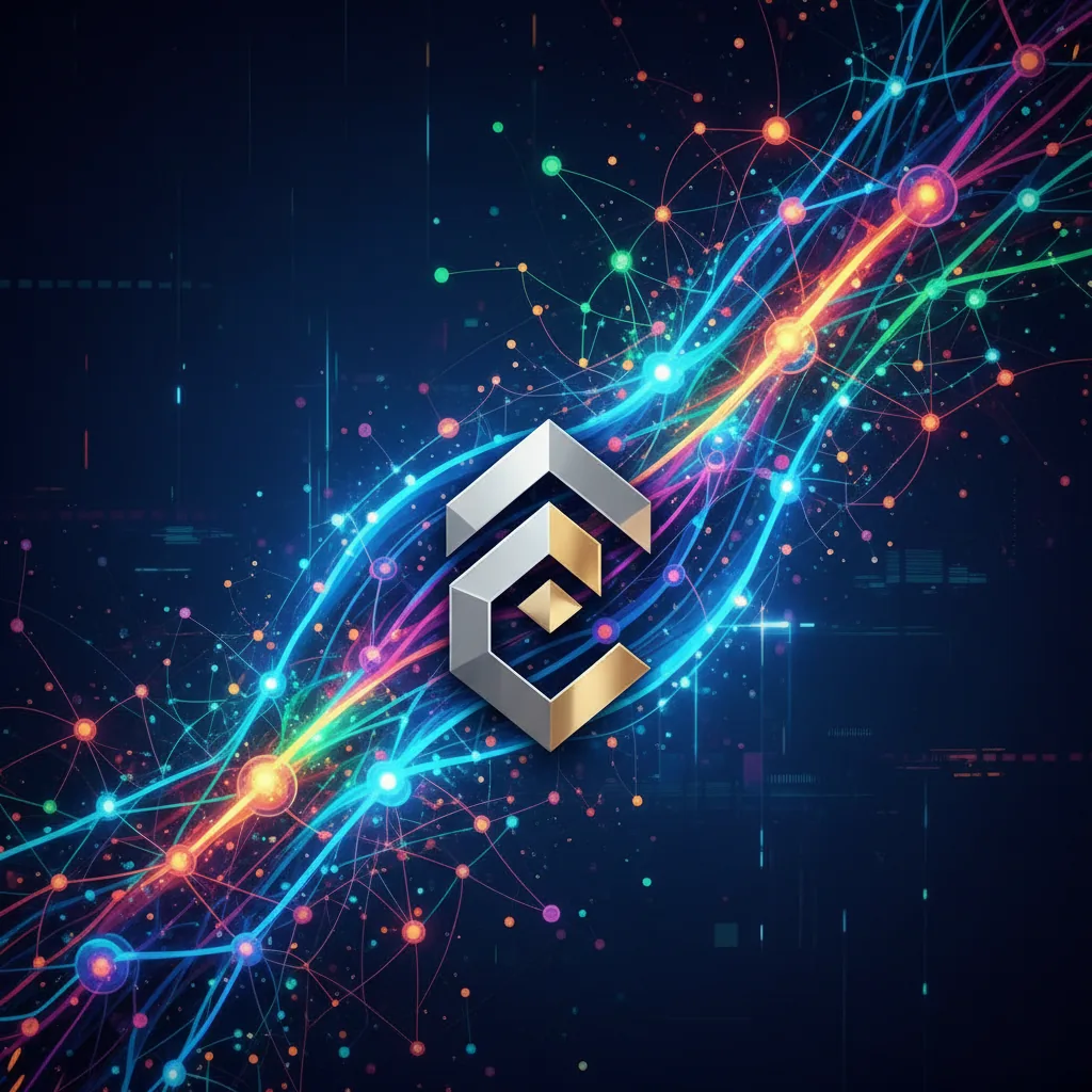 Uma ilustração de uma rede neural brilhante se conectando ao logo de uma empresa, representando como a IA pode citar uma empresa através de AEO e GEO.