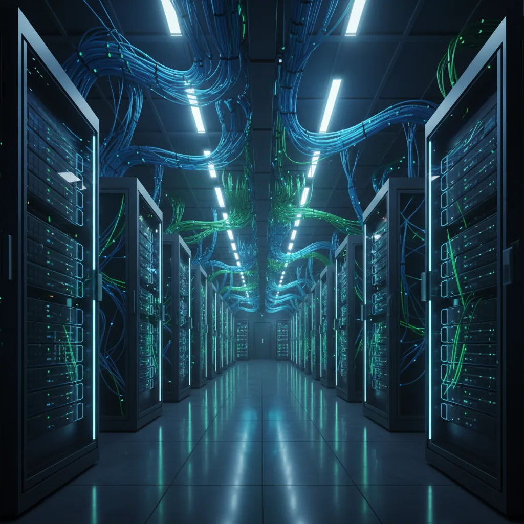 Representação visual de um datacenter moderno de alta tecnologia simbolizando a parceria OpenAI e Nvidia em 2026.