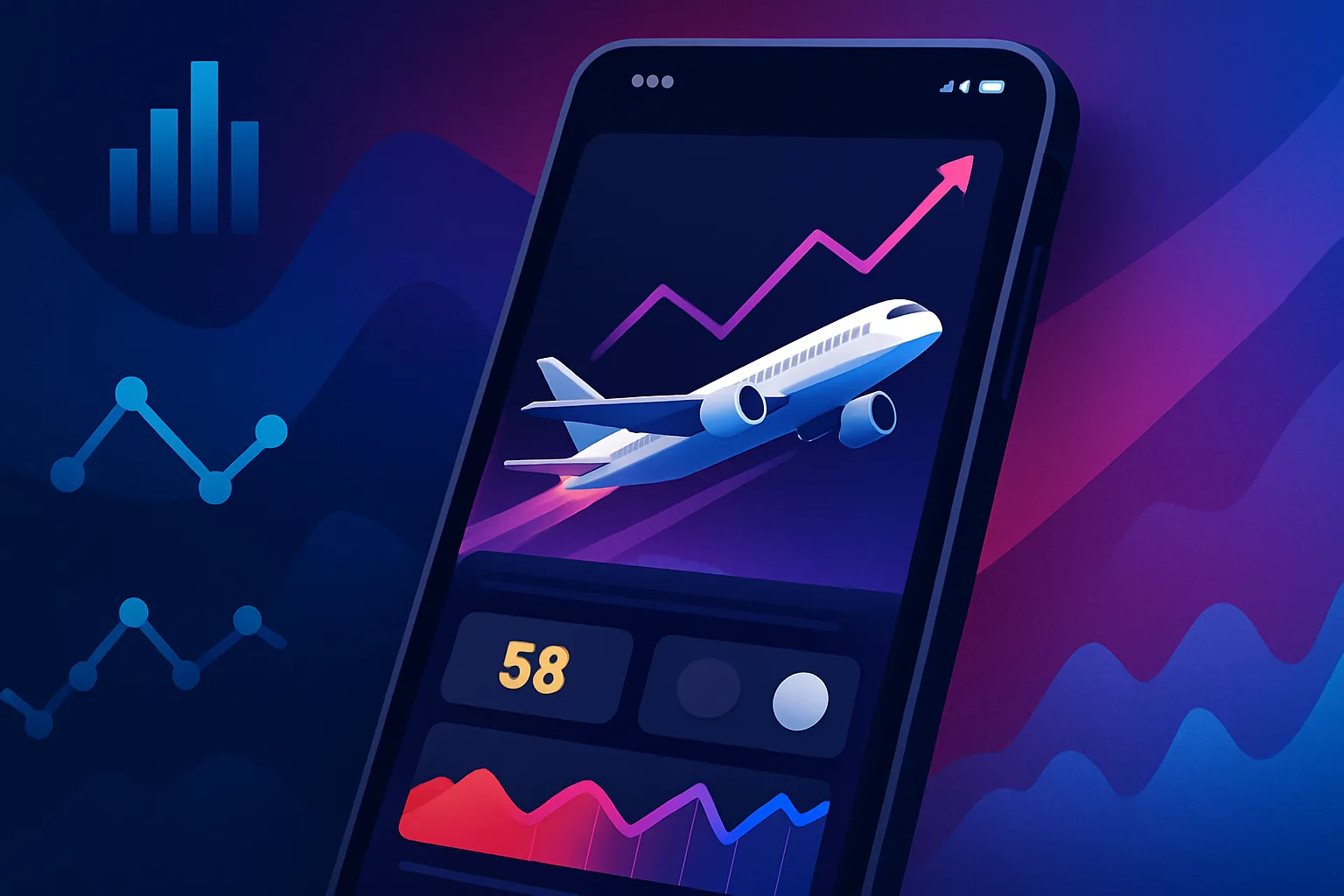 Imagem de aplicativo que prevê Aviator funciona com gráfico e elementos do jogo Aviator
