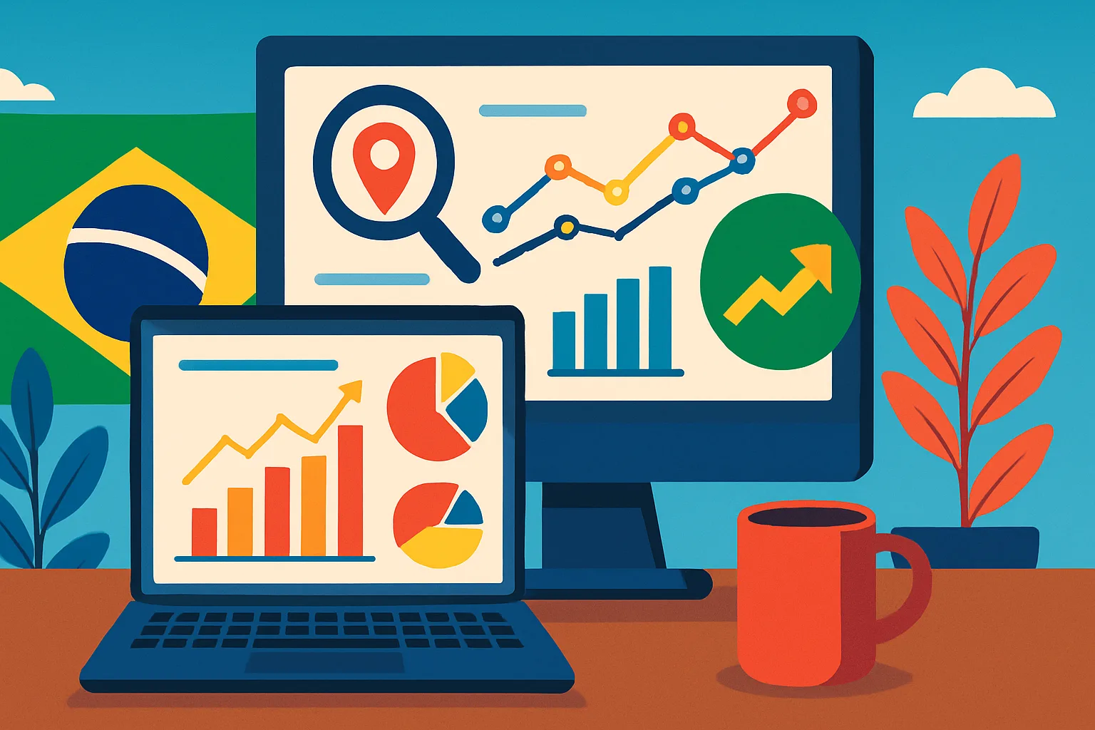 Ilustração profissional sobre palavra-chave local em SEO para PMEs