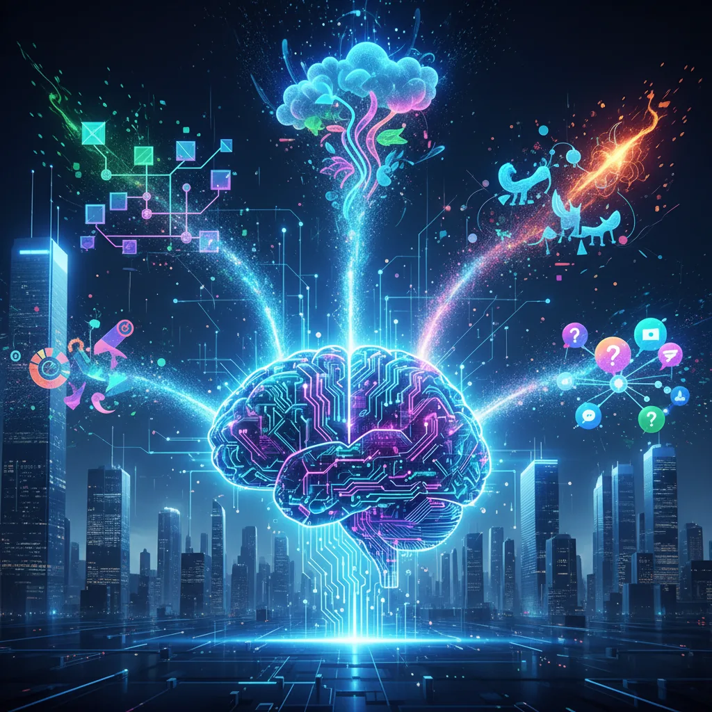 Cérebro de inteligência artificial criando conteúdo otimizado para SEO, GEO e AEO com a BlogAI.