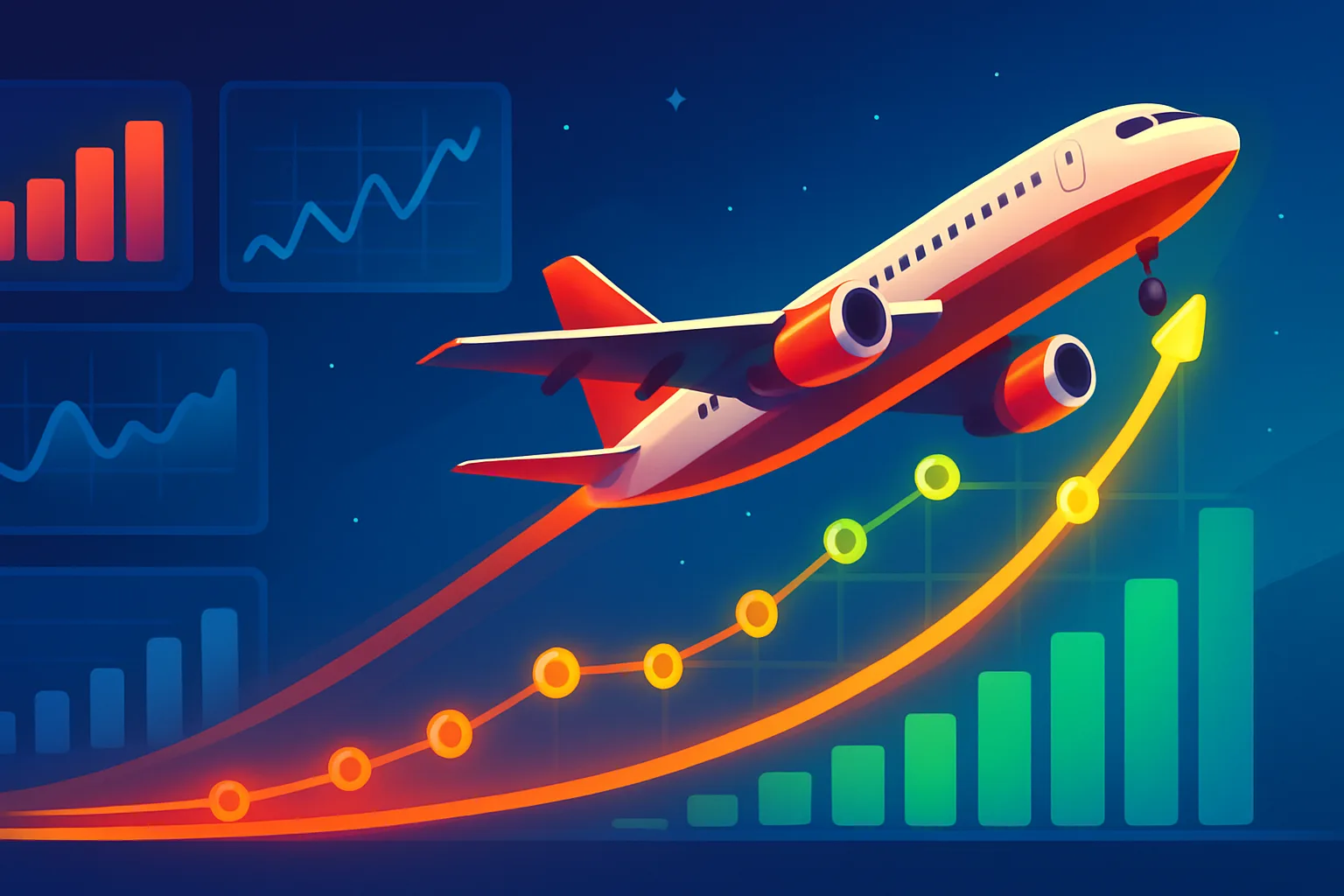 Imagem ilustrativa sobre Aviator é investimento ou entretenimento com um avião estilizado e gráficos digitais