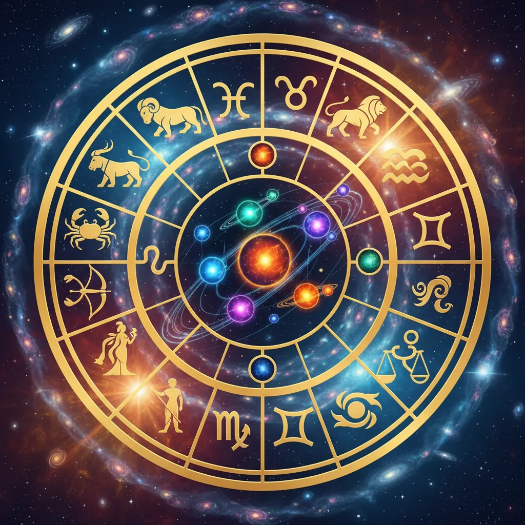 Representação artística de um mapa astral destacando um Stellium planetário com luzes intensas em um único signo.