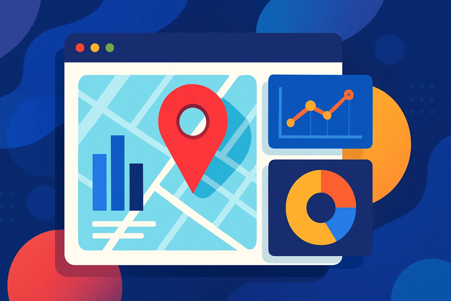 Ilustração de site pronto para GEO com mapas e dados estruturados