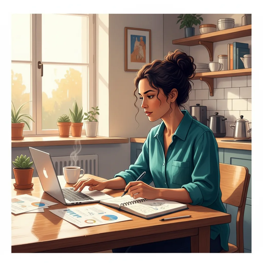 Mulher brasileira planejando suas finanças em uma mesa, com calculadora e notas, simbolizando a busca por renda extra apontada na pesquisa Datafolha de 2026.