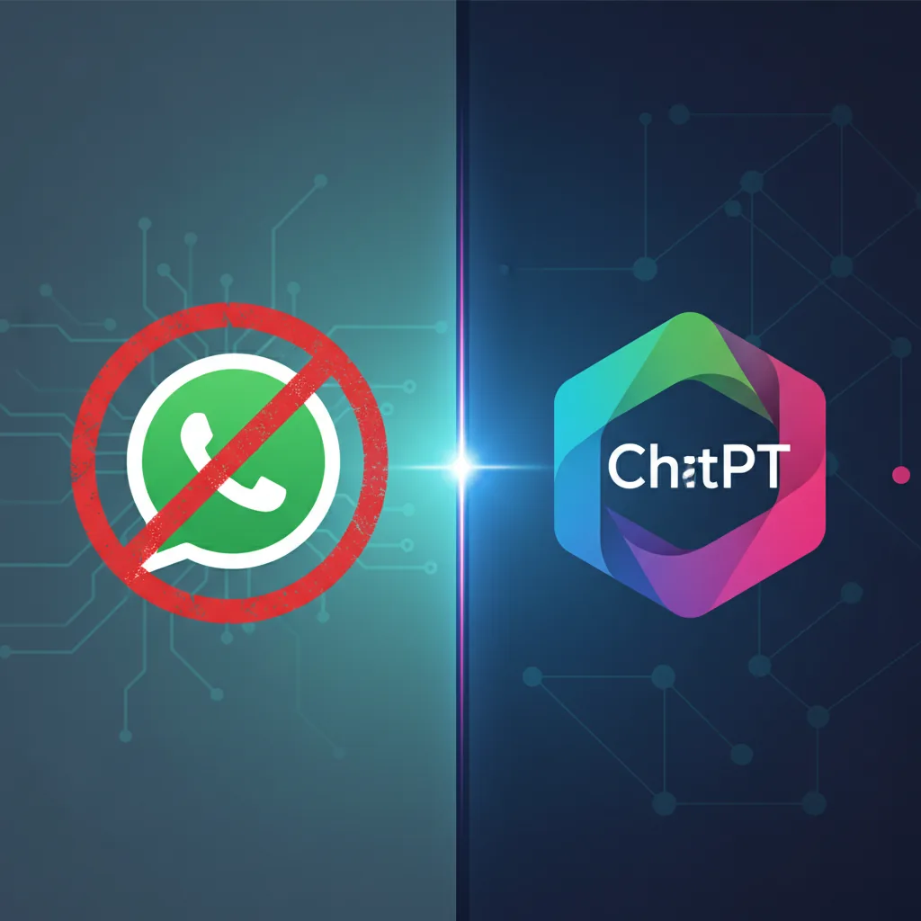 Ilustração mostrando o banimento do ChatGPT do WhatsApp, simbolizando a mudança nas regras da Meta para empresas em 2026.