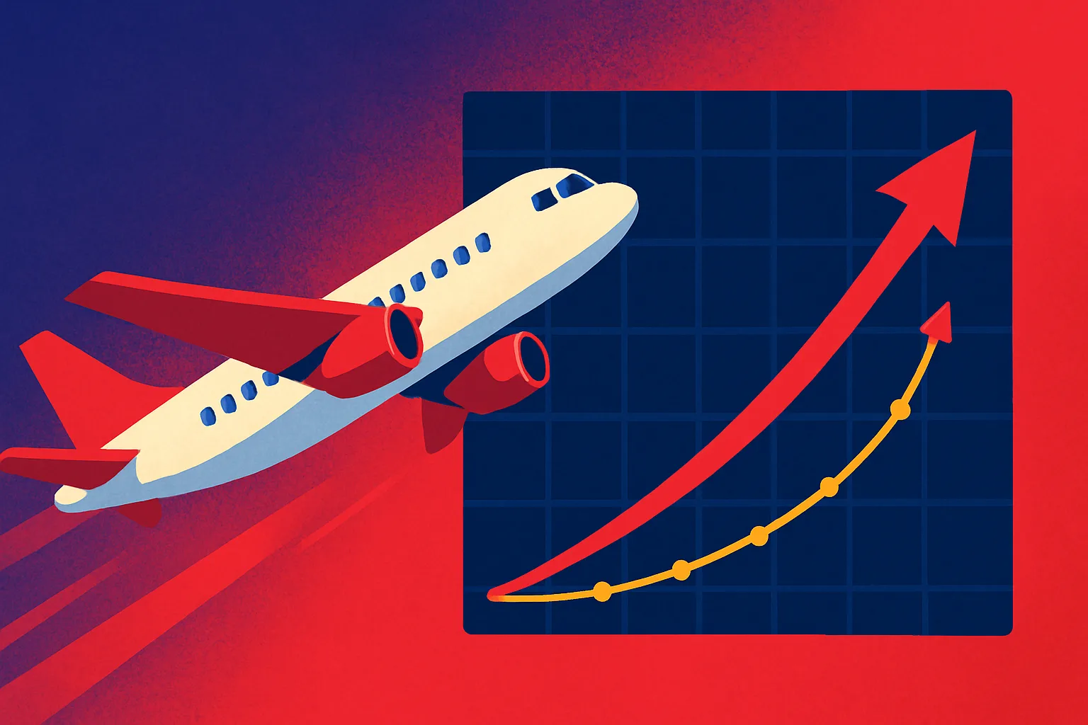 Gráfico de multiplicador e avião decolando representando o jogo Aviator