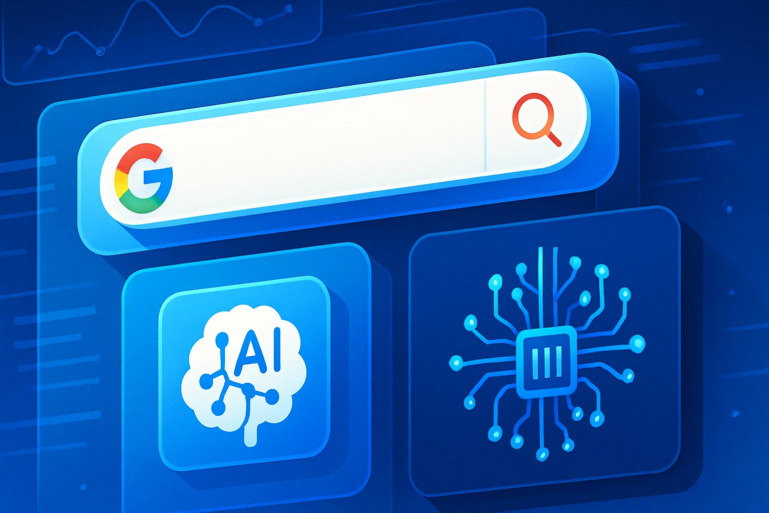 Ilustração representando AI Search complementando Google em 2026