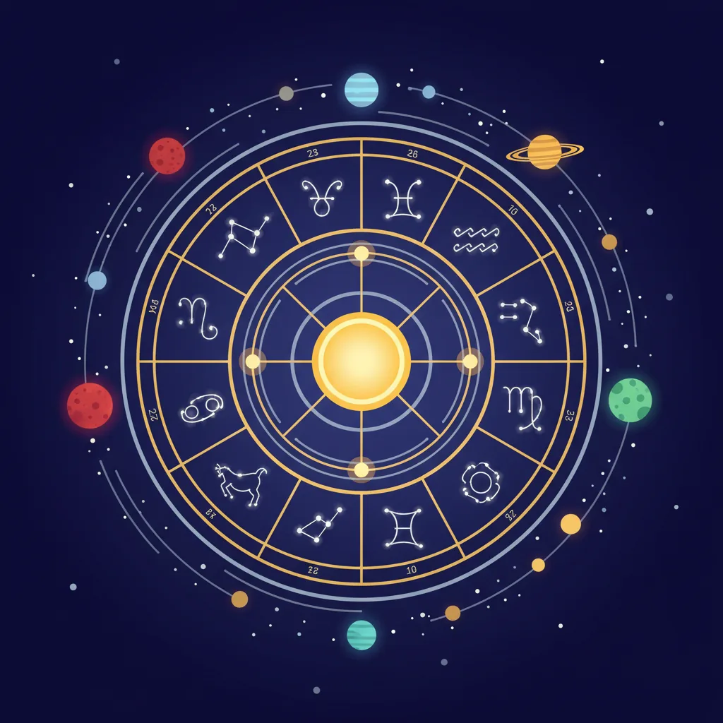 Roda do zodíaco com constelações ilustrando as curiosidades da astrologia em 2026.