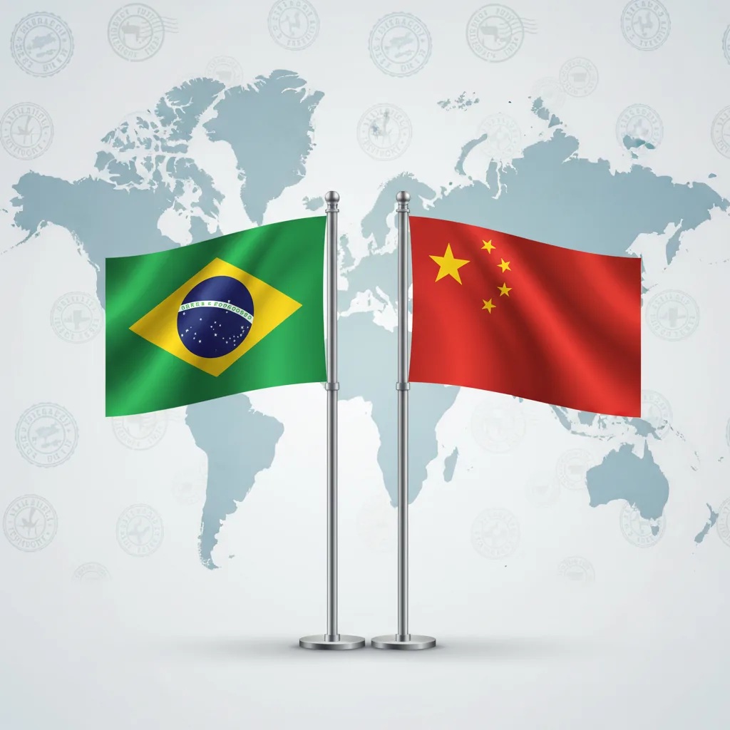 Isenção de visto para chineses no Brasil em 2026, com as bandeiras do Brasil e da China simbolizando o acordo.