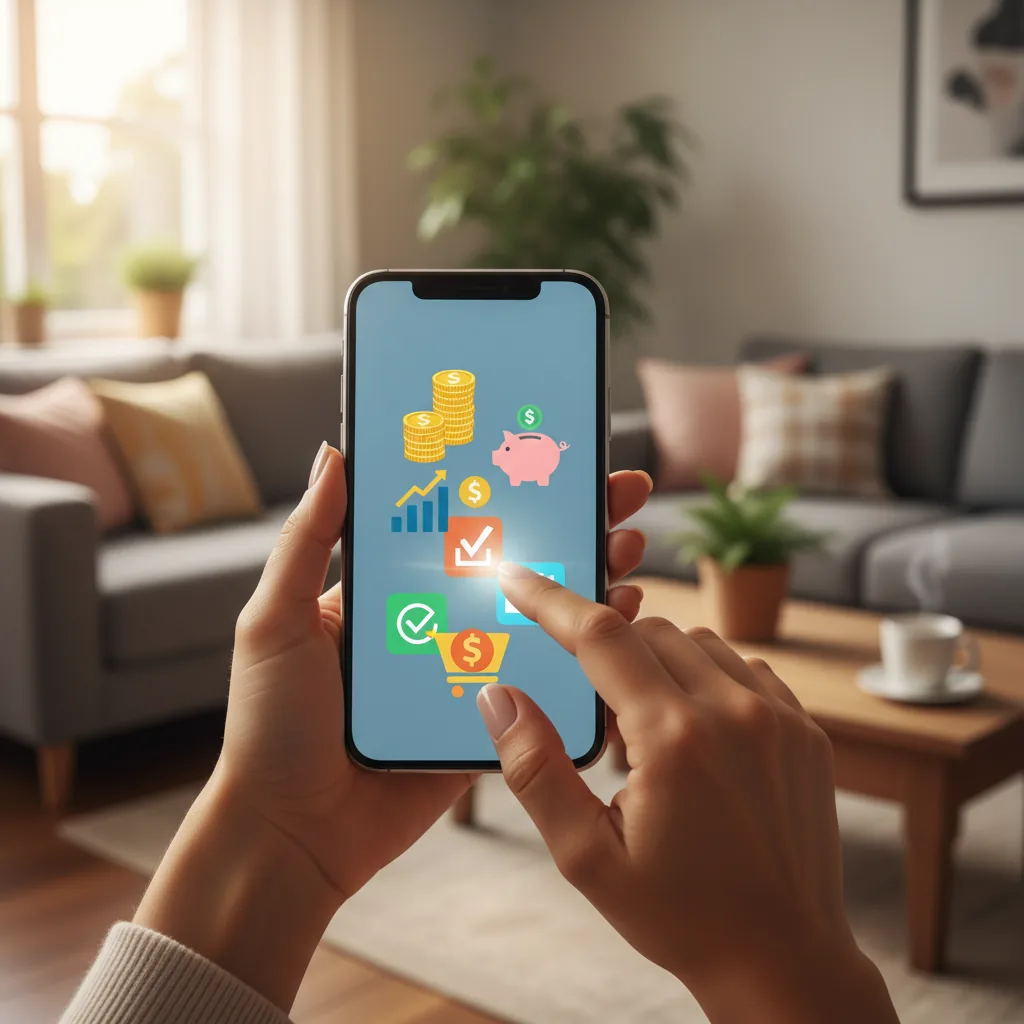 Mulher segurando smartphone com ícones de aplicativos de renda extra na tela, ilustrando o guia prático de 2026.