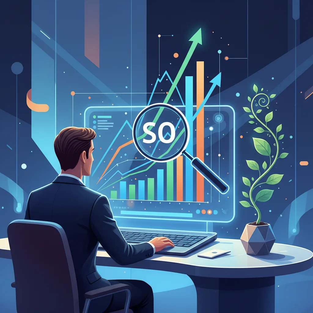 Gráficos de SEO e crescimento em laptop, simbolizando sucesso para PMEs em 2026