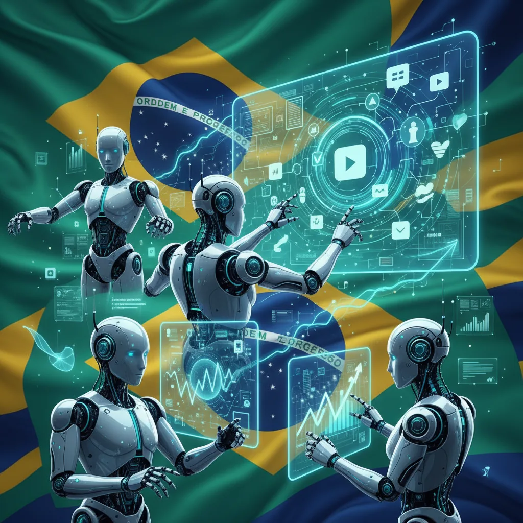 Robôs de IA gerando conteúdo com foco em AEO e GEO para empresas brasileiras