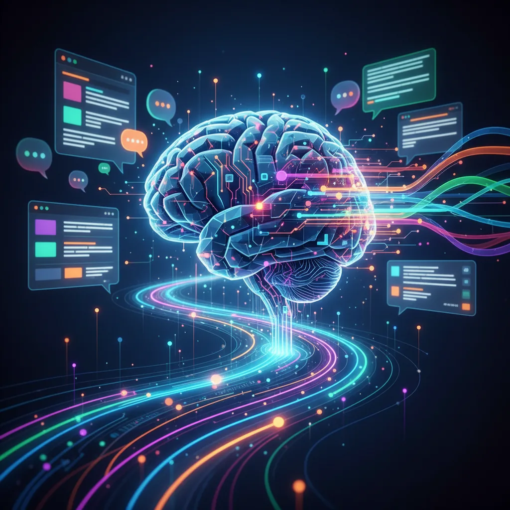 Representação visual da integração de inteligência artificial otimizando SEO e conteúdo com BlogAI