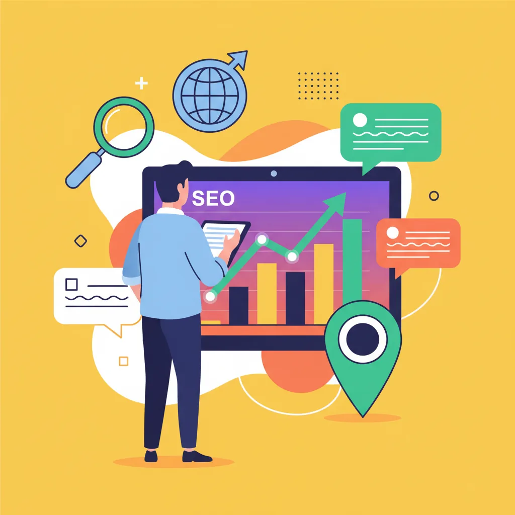 Pequena empresária brasileira observa gráfico de crescimento online, simbolizando otimização de SEO para PMEs no Brasil.