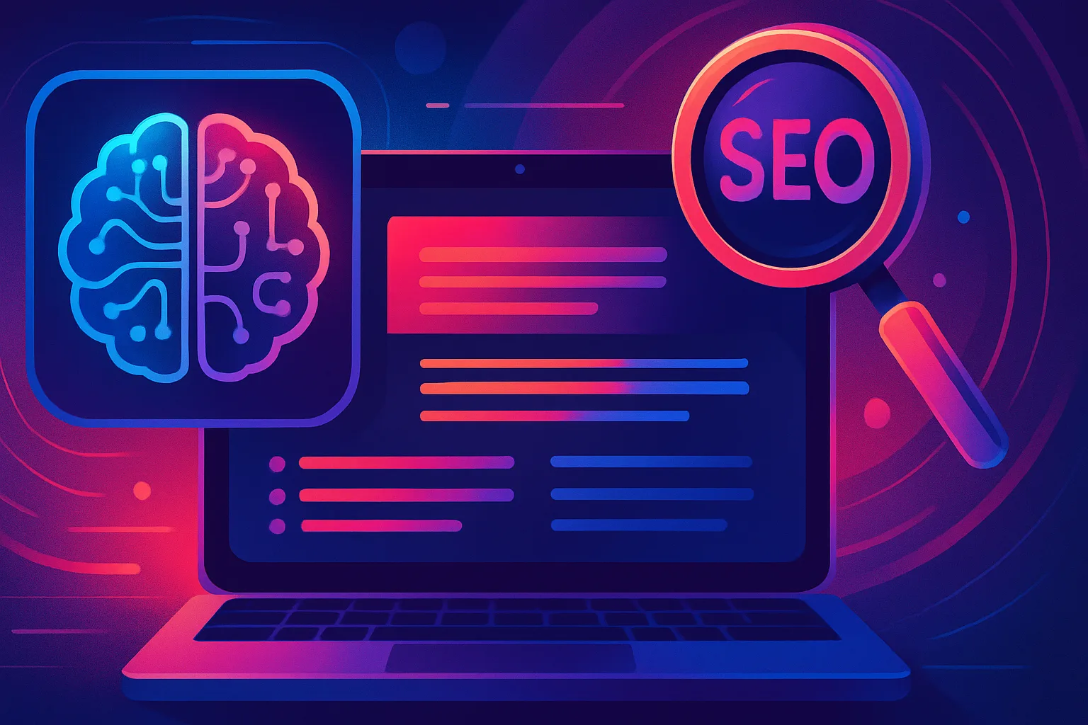 Ilustração representando IA escrevendo artigos de SEO com qualidade