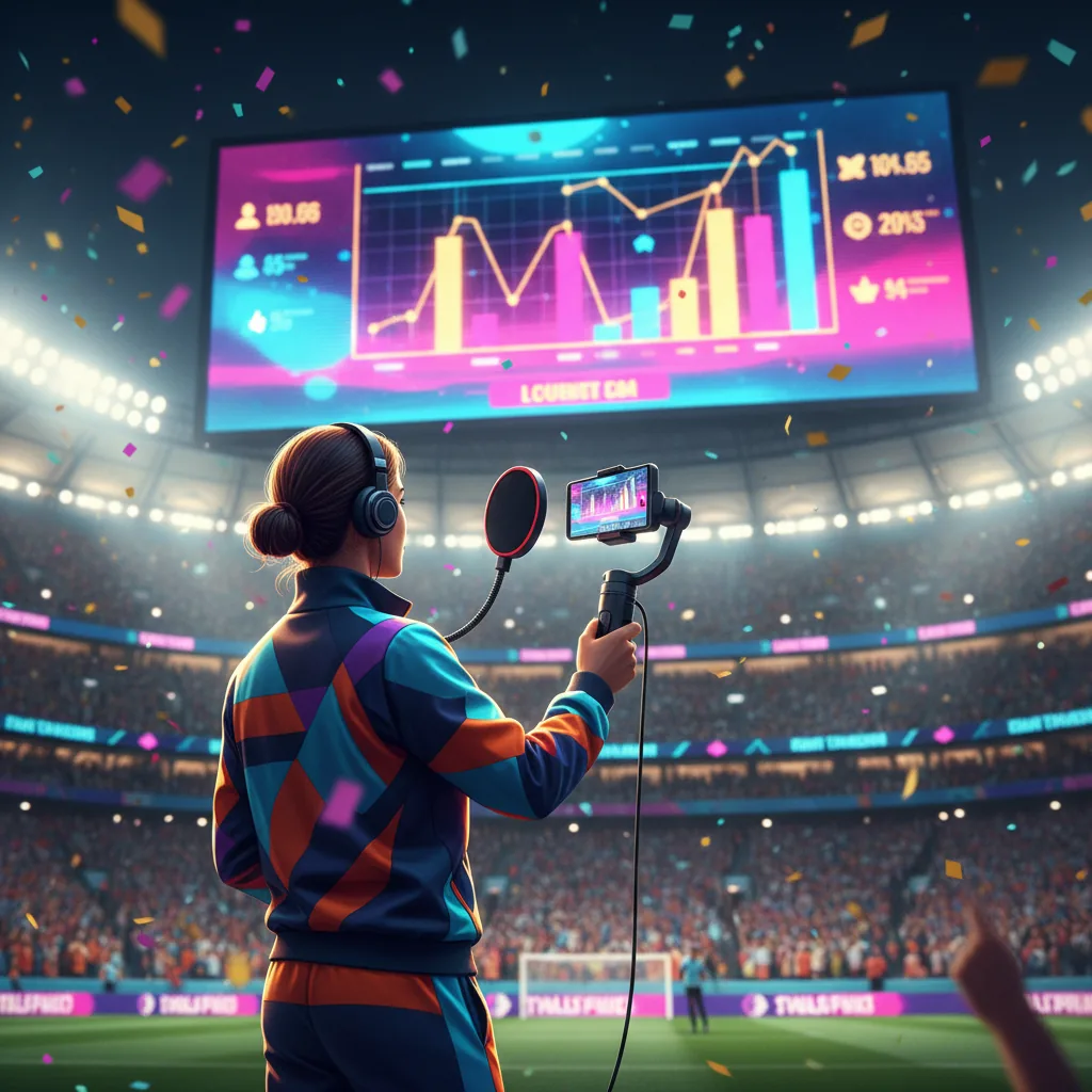 Influenciador digital gravando conteúdo em estádio da Copa do Mundo