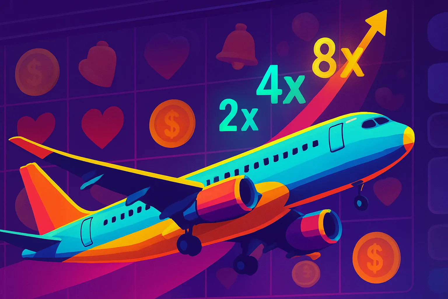 Avião virtual e multiplicadores na tela de jogo Aviator em cassino online